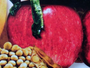 カメさんが乗っているのはリンゴ。パッケージ。カメのおやつ 健康野菜25g